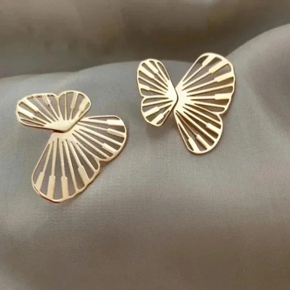 925 Sterling Silver Butterfly Wings Jacket Stud Earrings (Silver or Gold) - Picture 5 of 11